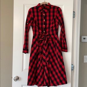 Festive red buffalo plaid print dress. Size M.
